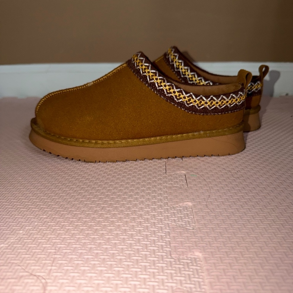 Brown Slip-On Shoes with Patterned Trim